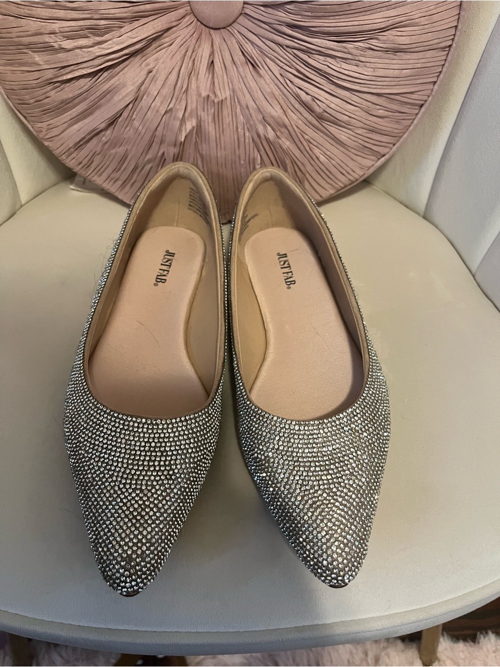 JustFab Silver Crystal Pointed Toe Flats